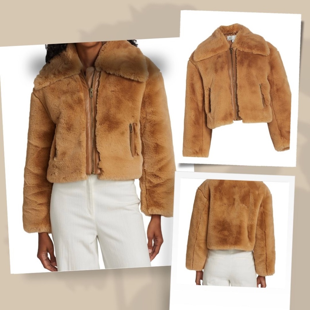 DH Paloma Cropped Faux Fur Jacket - Camel - Size Medium (New with Tags)